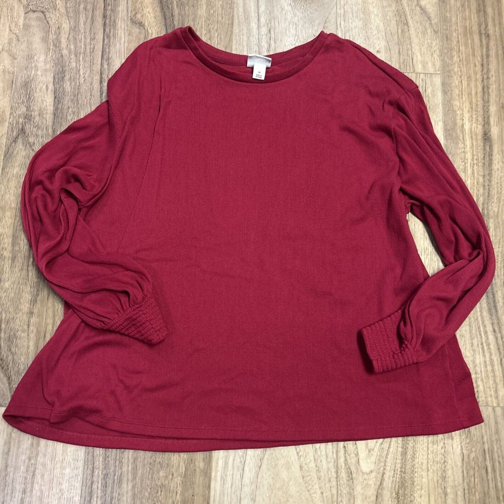 Ava & Viv Tee Shirt‎ Top Women's 1X Cranberry Ribbed Knit Long Sleeve Poly Blend